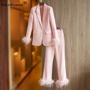 Pink feather suit